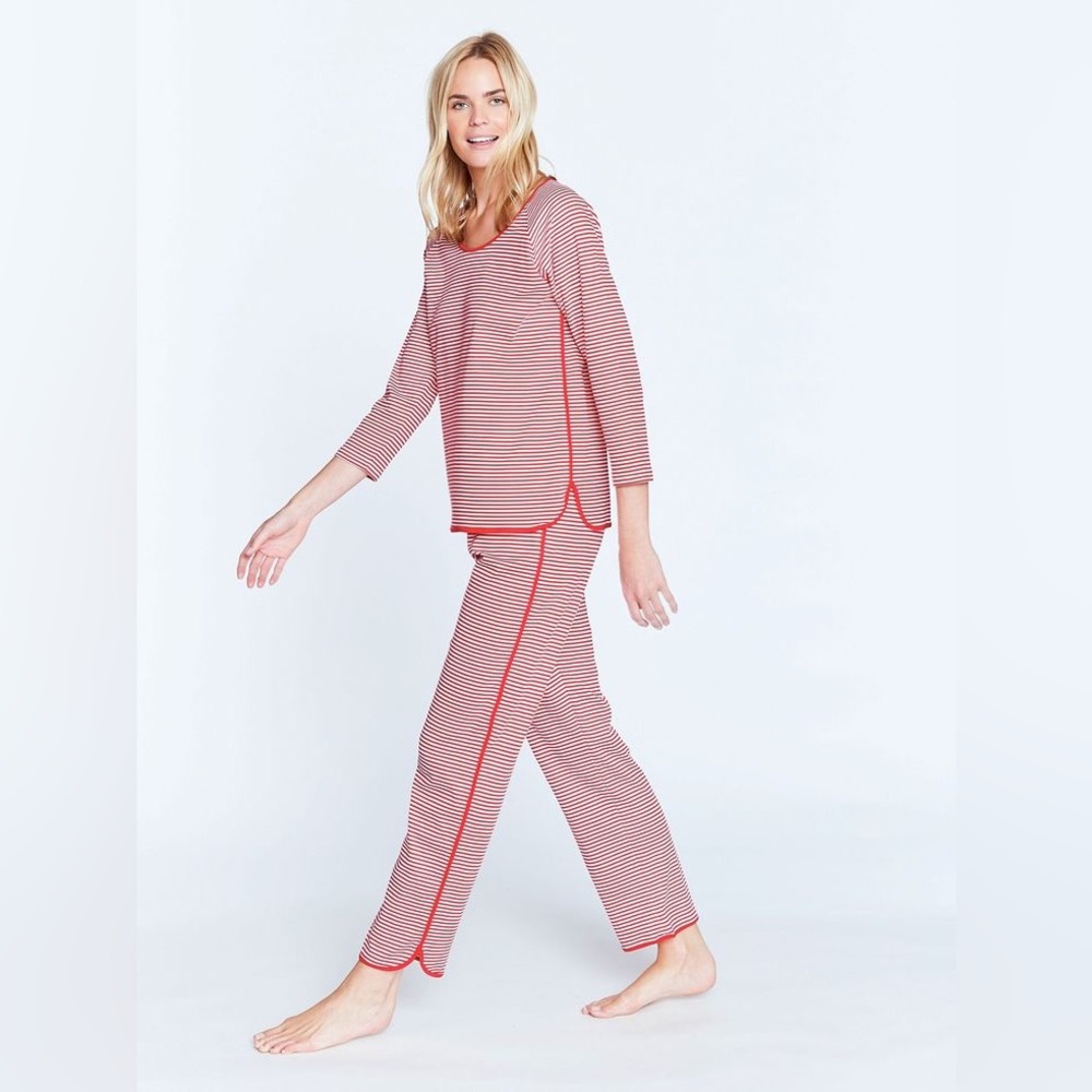 LAKE Pima Long-Long pajama set - red/white-striped, S